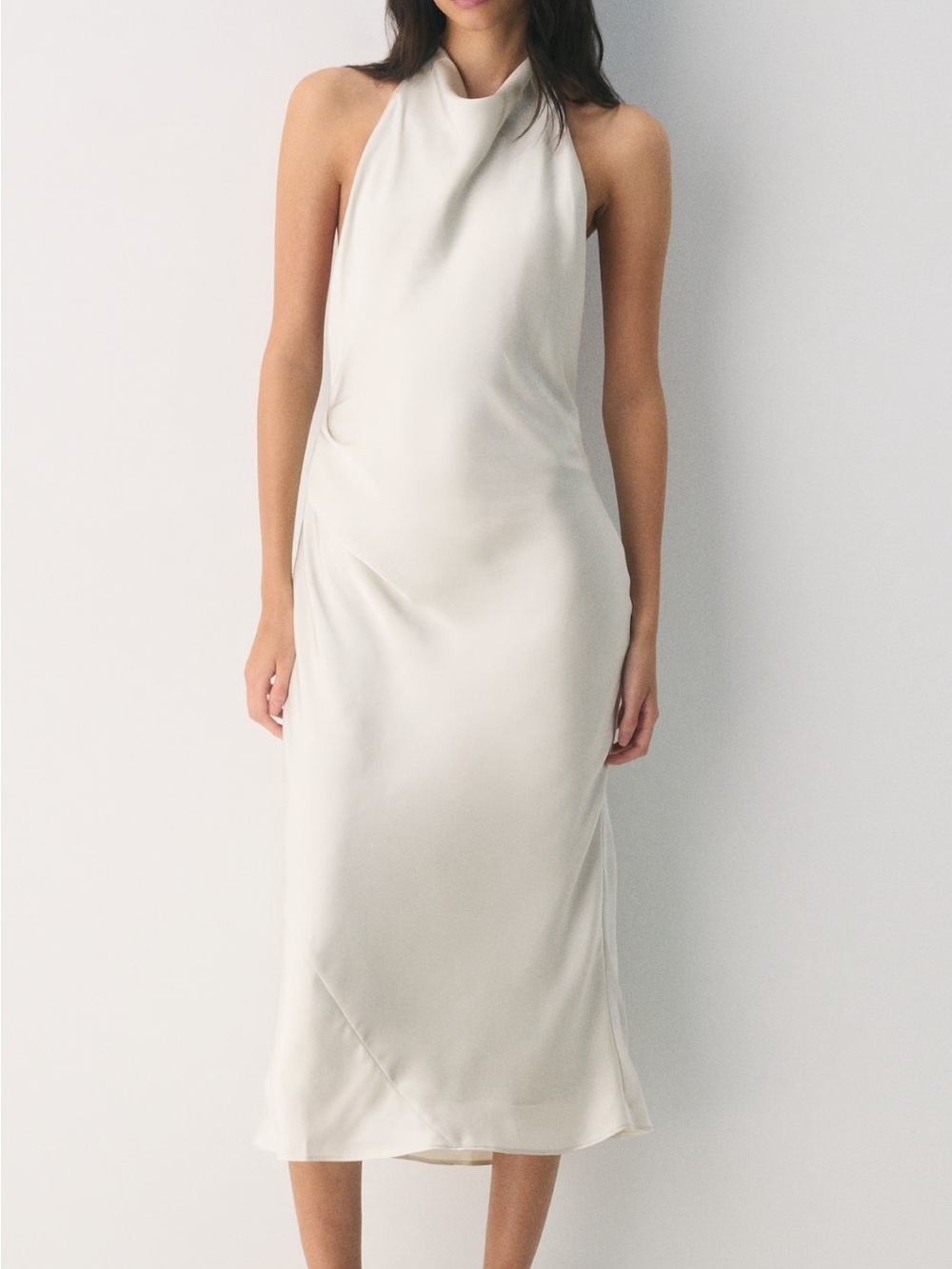 Aritzia Halter Satin Dress in Ivory